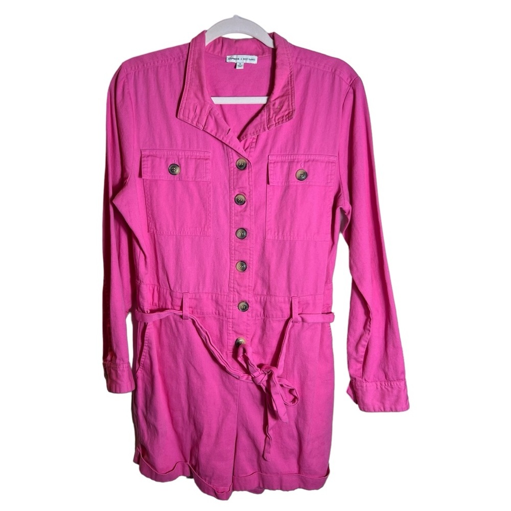 EXPRESS X Rocky Barnes Pink Long-Sleeve Button Romper, Size Medium - Picture 2 of 7